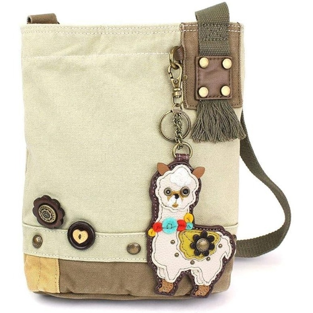 Chala Patch Crossbody Tan Canvas Shoulder Bag Purse with Llama Key Chain NWT